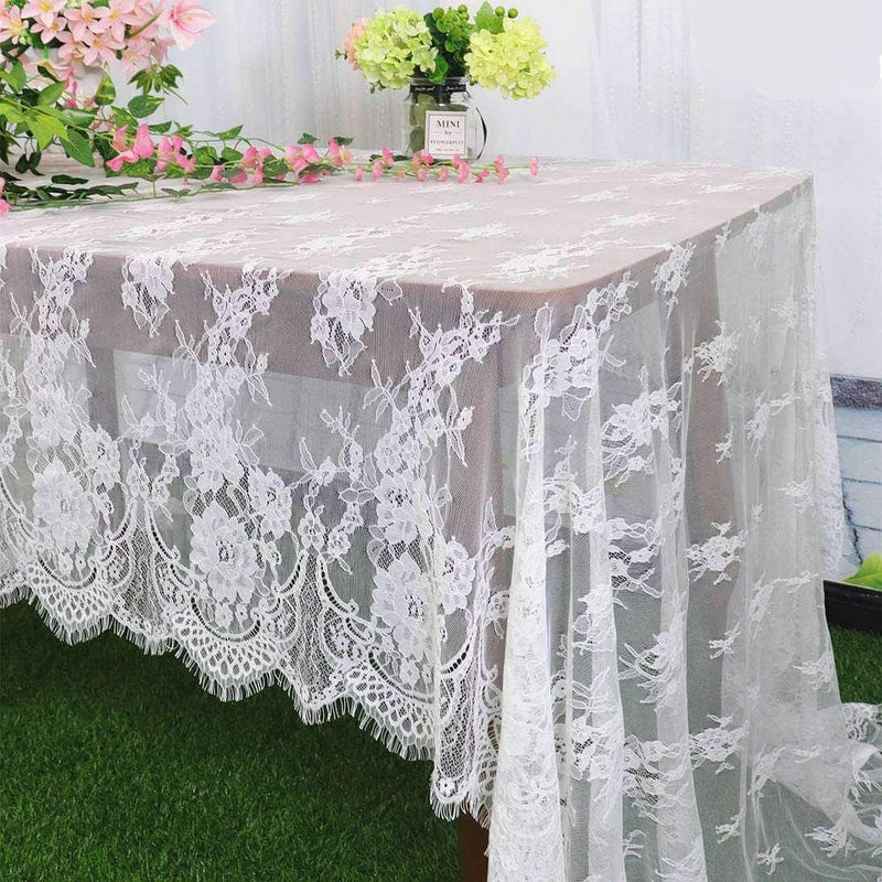 Pardecor Lace Tablecloth Rectangle 60x120 White Lace Tablecloth Lace Table Clothes Eyelash Vintage Reusable Table Cloths Lace Tablecloth Floral Embroidered Tablecloth Linen Flower Tablecloth - Image 1