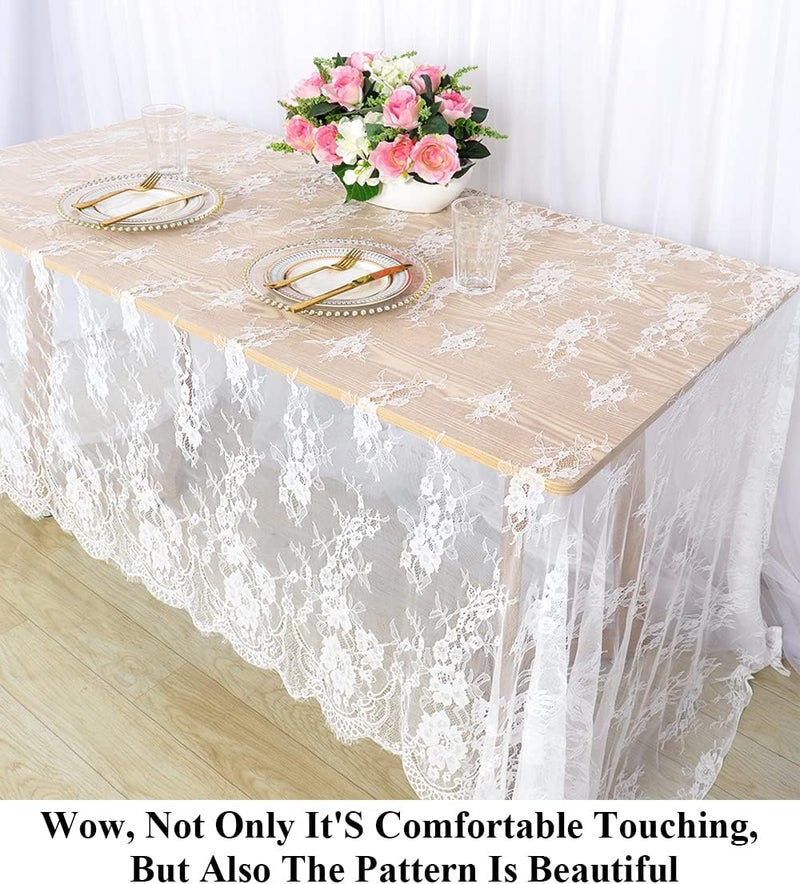 Pardecor Lace Tablecloth Rectangle 60x120 White Lace Tablecloth Lace Table Clothes Eyelash Vintage Reusable Table Cloths Lace Tablecloth Floral Embroidered Tablecloth Linen Flower Tablecloth - Image 2