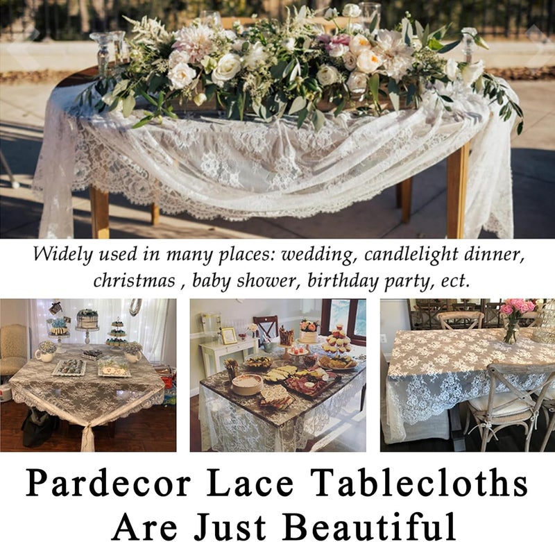 Pardecor Lace Tablecloth Rectangle 60x120 White Lace Tablecloth Lace Table Clothes Eyelash Vintage Reusable Table Cloths Lace Tablecloth Floral Embroidered Tablecloth Linen Flower Tablecloth - Image 5