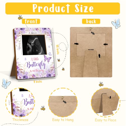 ALodr Butterfly Baby Shower Decorations, Butterfly Baby Shower Sign Picture Frame, Girl Decor for Gender Reveal, Pregnancy Milestone Keepsake, Pregnancy Announcement Sonogram Photo Frames - Image 2