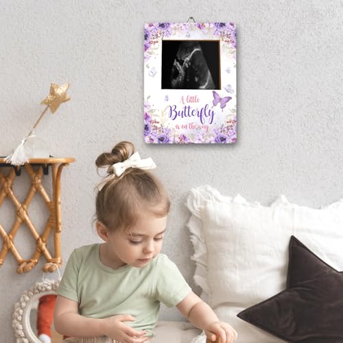 ALodr Butterfly Baby Shower Decorations, Butterfly Baby Shower Sign Picture Frame, Girl Decor for Gender Reveal, Pregnancy Milestone Keepsake, Pregnancy Announcement Sonogram Photo Frames - Image 4