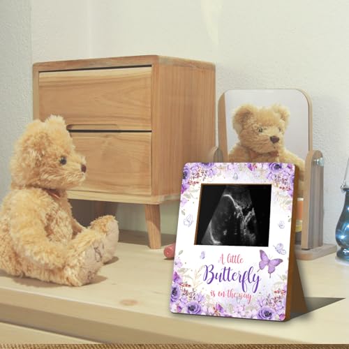 ALodr Butterfly Baby Shower Decorations, Butterfly Baby Shower Sign Picture Frame, Girl Decor for Gender Reveal, Pregnancy Milestone Keepsake, Pregnancy Announcement Sonogram Photo Frames - Image 3