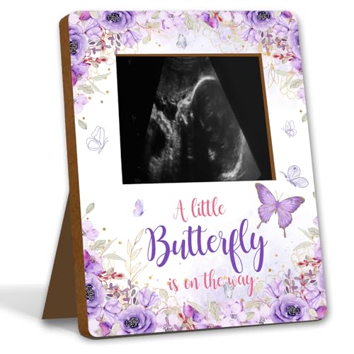 ALodr Butterfly Baby Shower Decorations, Butterfly Baby Shower Sign Picture Frame, Girl Decor for Gender Reveal, Pregnancy Milestone Keepsake, Pregnancy Announcement Sonogram Photo Frames - Image 1