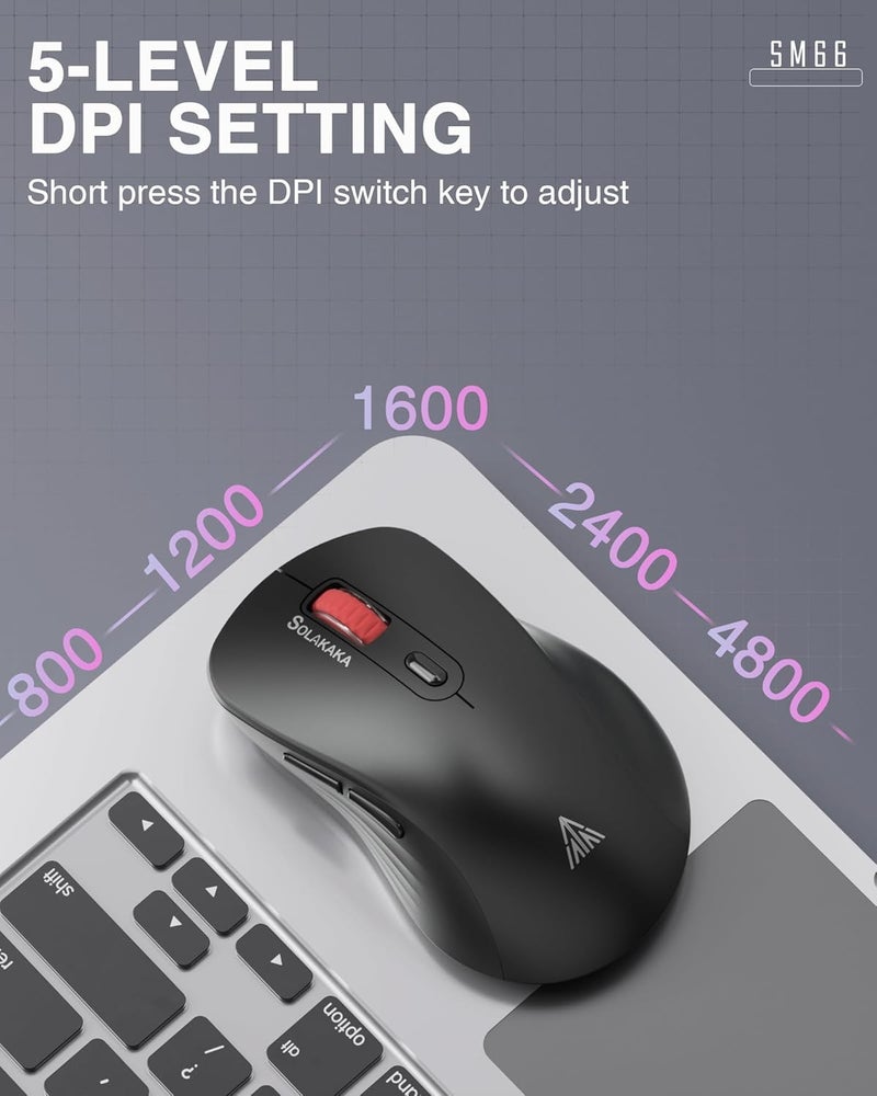 SOLAKAKA SM66 Silent Dual Mode 2.4GHz Wireless Mouse with 2 Side Buttons, 4800 DPI,Rechargeable Computer Mouse for Laptop,PC(Black) - Image 4
