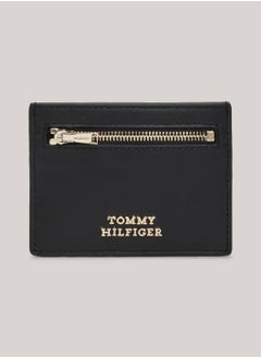 TOMMY HILFIGER Women's Metallic Logo Leather Credit Card Holder -  Leather, Black  - Image 1