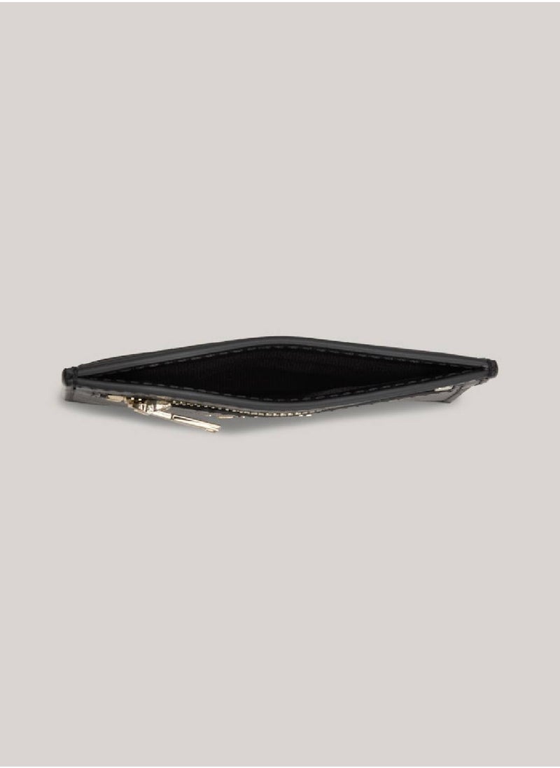 TOMMY HILFIGER Women's Metallic Logo Leather Credit Card Holder -  Leather, Black  - Image 3