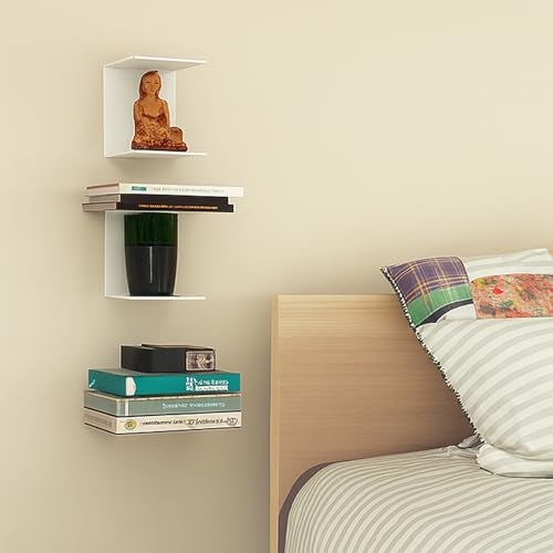 Go Hooked Heavy Duty Metal Wall Mounted Book Shelves for Study Room, Living Room and Bedrooms (3 Pcs) (White) - Image 2