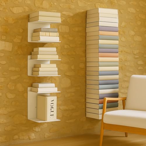 Go Hooked Heavy Duty Metal Wall Mounted Book Shelves for Study Room, Living Room and Bedrooms (3 Pcs) (White) - Image 4