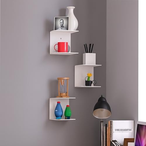 Go Hooked Heavy Duty Metal Wall Mounted Book Shelves for Study Room, Living Room and Bedrooms (3 Pcs) (White) - Image 1