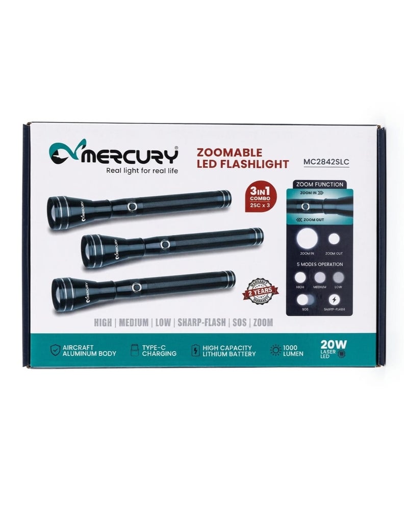 مصباح يدوي LED قابل للتكبير من ميركوري 3 في 1 MC2842SLC