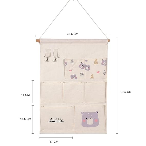 iSTORE 7 Pocket Wall Hanging Storage Bag with 2 Hook Cotton Linen Hanging Pockets Organizer Wall Decoration Door Closet Hanging Bag Multicolor - Image 3
