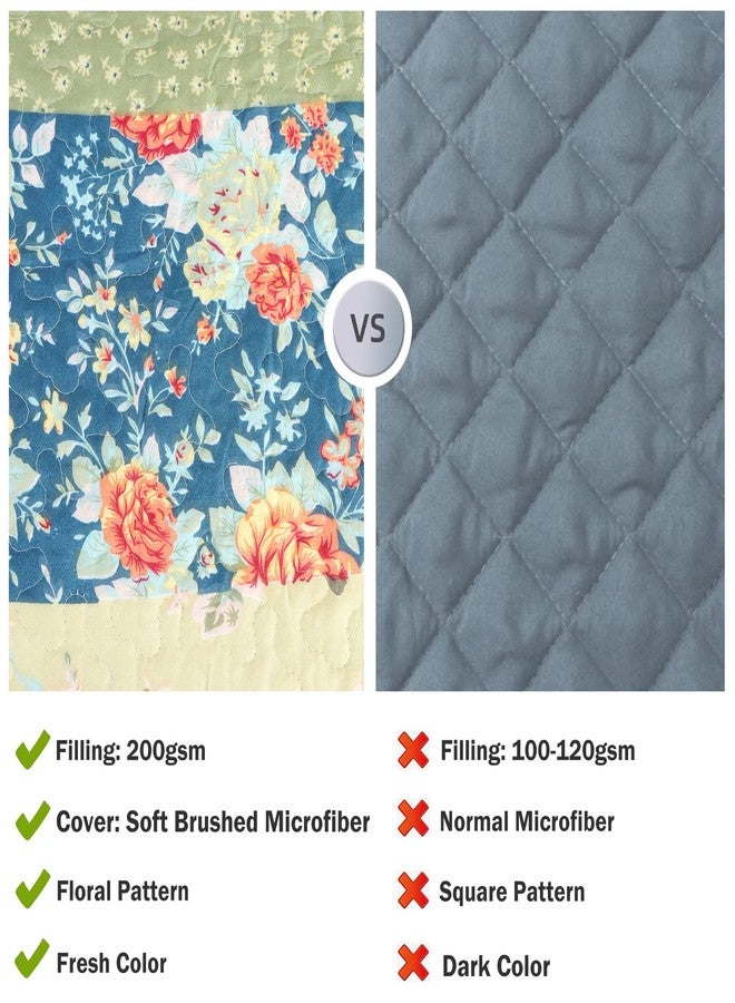 Cmfshape Summer Floral Queen Quilted Bedspread,Romantic Pink Quilt Set,Reversible Stitched Bedding Cover All Season,Soft Lightweight Coverlet with Pillow Cases (Yellow&Green, Queen(90"x90")) - Image 5