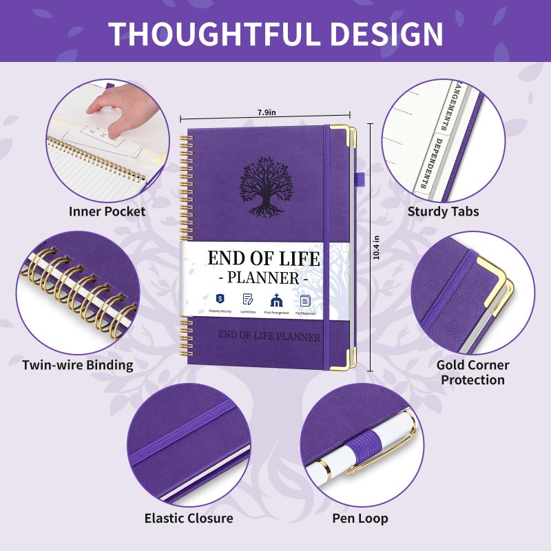 Blugool End of Life Planner, Spiral Estate Planning Organizer with Tabs for Senior, I'm Dead Now What Planner for Final Arrangements & Important Affairs with Large Print, 7.9"x10.4", Purple - Image 2