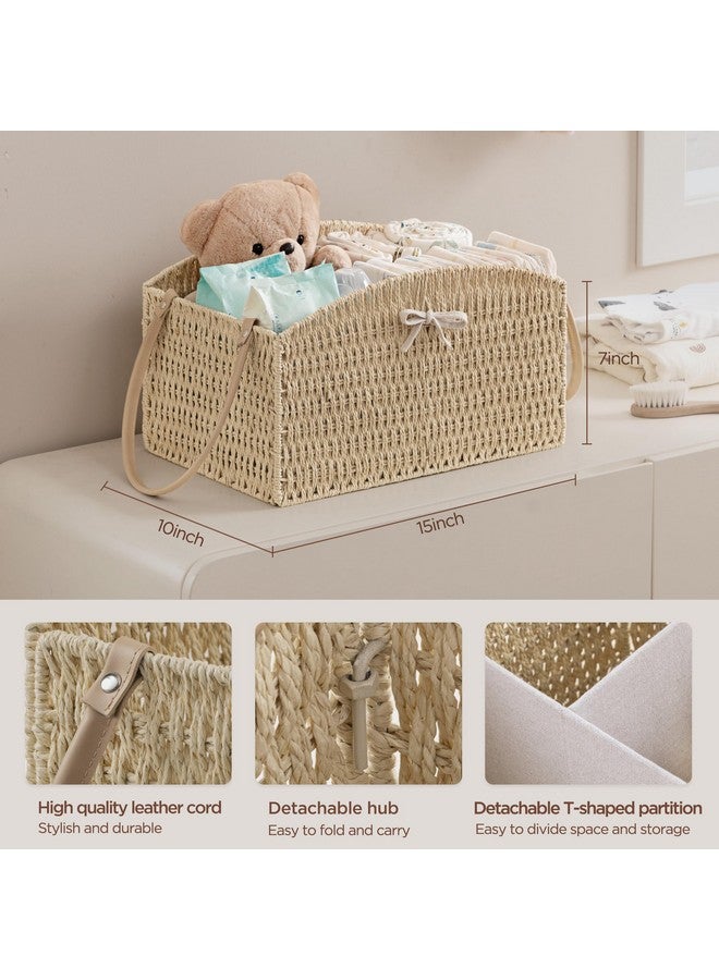HBlife Diaper Caddy Organizer, Large Hand-Woven Storage Basket for Diapers & Baby Essentials - Elegant Curved Design, Ideal Gift for Baby Shower & Registry Must-Have - Image 3