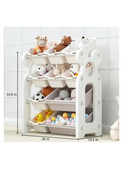 Gonice Toys Organizer Gonice Kids Large Capacity Toy Organizer Rack 4 Tiers Shlef with 10 Storage Bins for Toys and Books Storage(A)  - Image 3