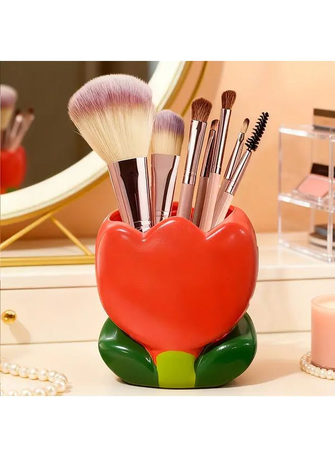 Heart Shaped Resin Cosmetic Organizer Pink Vanity Brush Pen Holder Case - Image 3