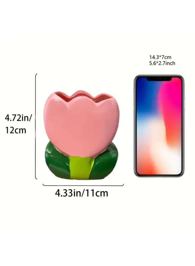 Heart Shaped Resin Cosmetic Organizer Pink Vanity Brush Pen Holder Case - Image 5