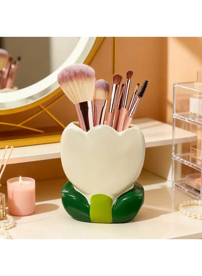 Heart Shaped Resin Cosmetic Organizer Pink Vanity Brush Pen Holder Case - Image 2