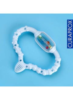 CURAPROX حلقة تسنين كيورابروكس للأطفال، حلقة تسنين زرقاء للأطفال مع خشخيشة، حلقة تسنين للأطفال مع فرشاة أسنان تعليمية، حلقة تسنين للأطفال للتسنين، خالية من مادة بيسفينول أ، زرقاء، قطعة واحدة.  - Image 4