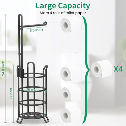 TomCare Toilet Paper Holder Toilet Paper Stand and Dispenser for 3 Spare Rolls Metal Wire Free-Standing Toilet Tissue Paper Roll Storage Shelf Bathroom Accessories Storage Organizer Black - Image 3