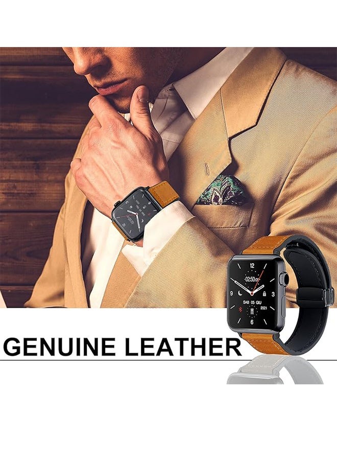 Magnetic Leather Watch Band Compatible With Apple Watch 49mm 46mm 45mm 44mm 42mm(Series 3/2/1), Genuine Leather Magnetic Buckle, Compatible With IWatch Ultra 1/2 Series SE/10/9/8/7/6/5/4 3  - Image 4