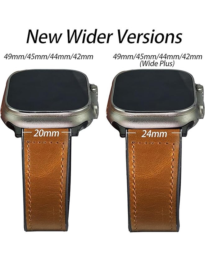 Magnetic Leather Watch Band Compatible With Apple Watch 49mm 46mm 45mm 44mm 42mm(Series 3/2/1), Genuine Leather Magnetic Buckle, Compatible With IWatch Ultra 1/2 Series SE/10/9/8/7/6/5/4 3  - Image 3