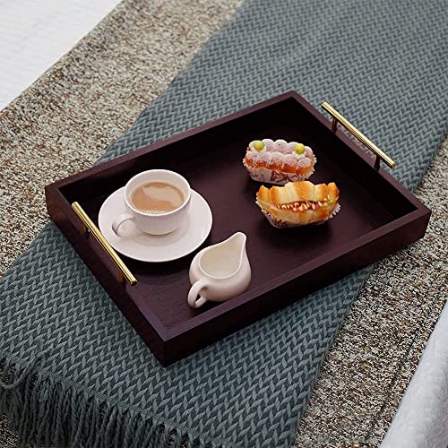 DDS Dream Decor Shoppee Serving Tray,Tray for Coffee Table with Polished Metal Handles, Living Room Bed Room Coffee Bar Organizer Modern Decorative Tray (Brown) - Image 1