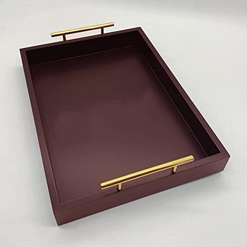 DDS Dream Decor Shoppee Serving Tray,Tray for Coffee Table with Polished Metal Handles, Living Room Bed Room Coffee Bar Organizer Modern Decorative Tray (Brown) - Image 3