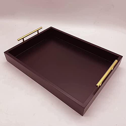 DDS Dream Decor Shoppee Serving Tray,Tray for Coffee Table with Polished Metal Handles, Living Room Bed Room Coffee Bar Organizer Modern Decorative Tray (Brown) - Image 2