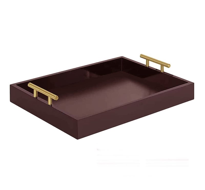 DDS Dream Decor Shoppee Serving Tray,Tray for Coffee Table with Polished Metal Handles, Living Room Bed Room Coffee Bar Organizer Modern Decorative Tray (Brown) - Image 5