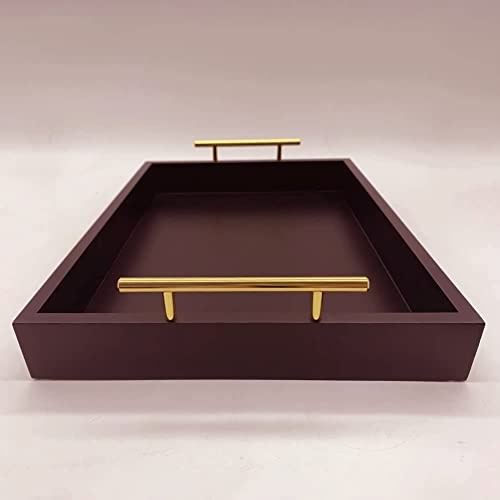 DDS Dream Decor Shoppee Serving Tray,Tray for Coffee Table with Polished Metal Handles, Living Room Bed Room Coffee Bar Organizer Modern Decorative Tray (Brown) - Image 4