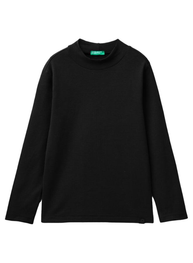 Benetton Girls Ribbed Knit Turtle Neck T-Shirt - Image 1