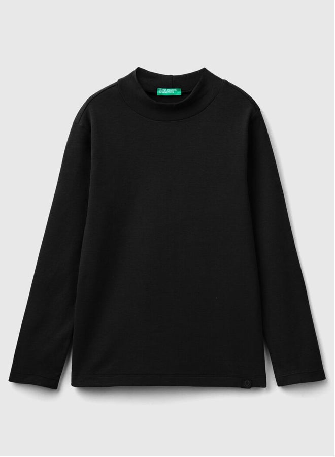 Benetton Girls Ribbed Knit Turtle Neck T-Shirt - Image 4