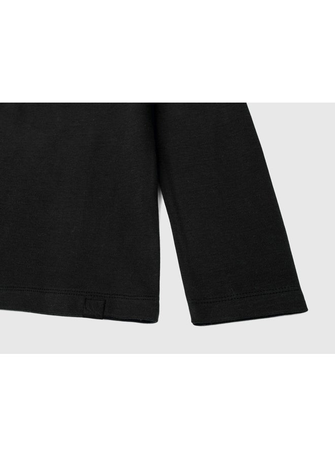 Benetton Girls Ribbed Knit Turtle Neck T-Shirt - Image 3