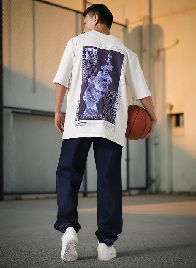 Hubberholme Men Futuristic Printed Oversized Fit T-Shirt