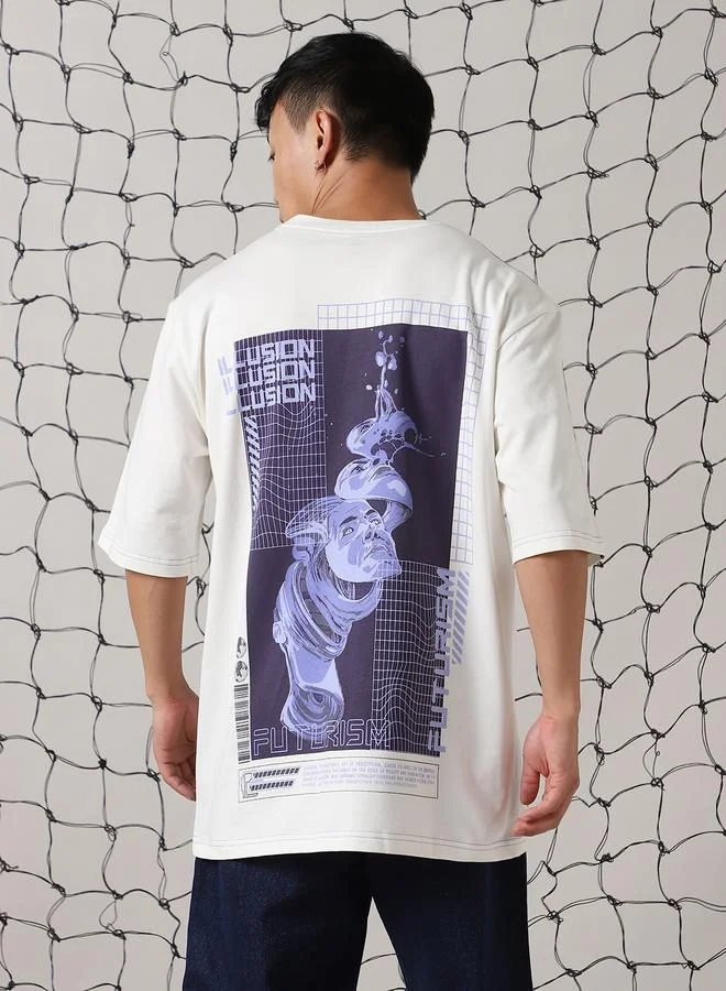 Hubberholme Men Futuristic Printed Oversized Fit T-Shirt
