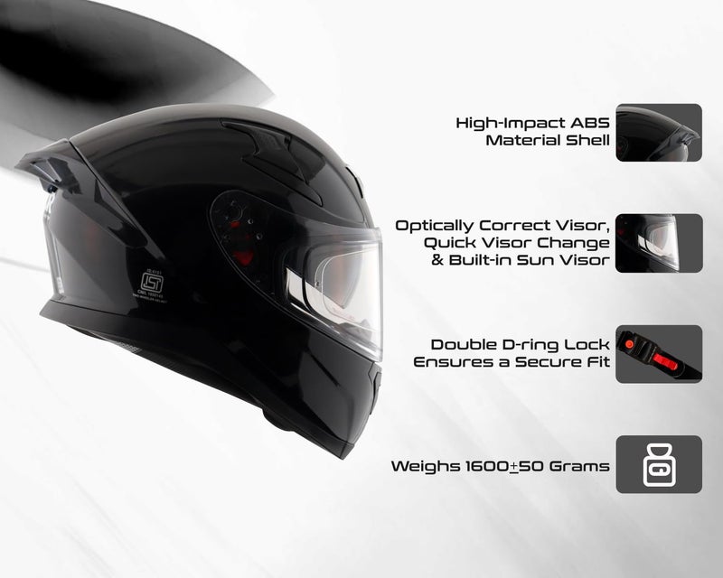Axor Apex Solid Full Face Helmet DualSpoiler AeroFlow Performance HighDensity EPS Liner UltraComfort Padding Black-L - Image 3