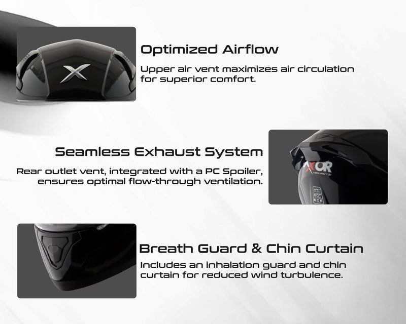 Axor Apex Solid Full Face Helmet DualSpoiler AeroFlow Performance HighDensity EPS Liner UltraComfort Padding Black-L - Image 4