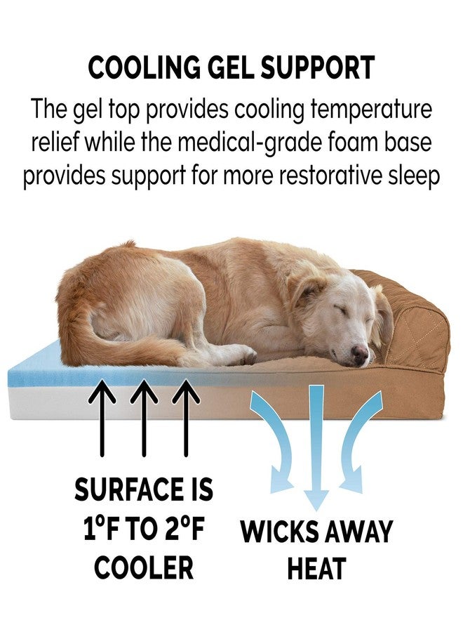 Furhaven Cooling Gel Dog Bed for Medium/Small Dogs w/ Removable Bolsters & Washable Cover, For Dogs Up to 35 lbs - Quilted Sofa - Toasted Brown, Medium - Image 4
