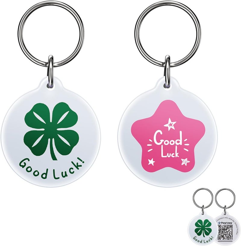 PawView QR Code Pet ID Tags for Dogs & Cats [2-Pack] Luck Charm Design, Waterproof, Smart Personalized Dog Tags with Modifiable Profile & Emergency Contact,QR for Instant Location Alerts - Image 1