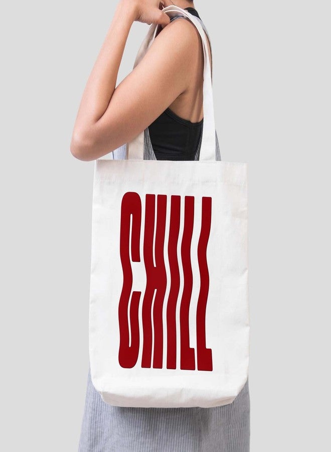 ARTBUG Tote Bag for Women, Aesthetic, Stylish, Ecofriendly, For College Girls, Office, Beach and Outings -Chill Distorted Text Printed Canvas D - 318 - Image 3