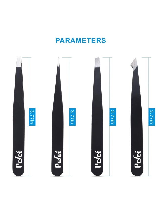 Pefei Tweezers Set  Professional Stainless Steel Tweezers for Eyebrows  Great Precision for Facial Hair Splinter and Ingrown Hair Removal Black - Image 5
