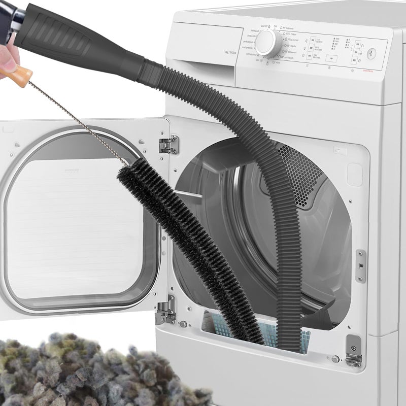 Sealegend 2 Pieces Dryer Vent Cleaner Kit and Flexible Dryer Lint Brush Vacuum Hose Attachment Power Lint Remover Refrigerator Coil Brush, Black - Image 1