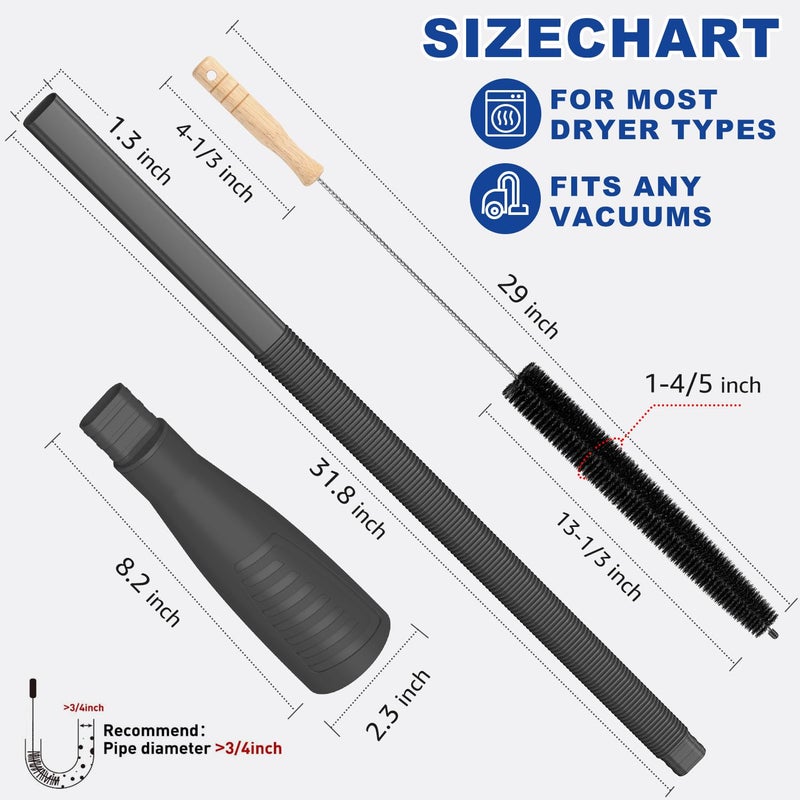 Sealegend 2 Pieces Dryer Vent Cleaner Kit and Flexible Dryer Lint Brush Vacuum Hose Attachment Power Lint Remover Refrigerator Coil Brush, Black - Image 2