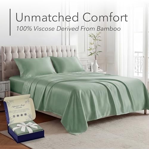 DECOLURE 100 Viscose Derived from Bamboo Sheets California King Size Luxury 4 Pc Naturally Cooling Sheets Ultra Soft Bed Set Deep 17 Pockets Double Stitching Oeko Tex Standard Sage Green - Image 3