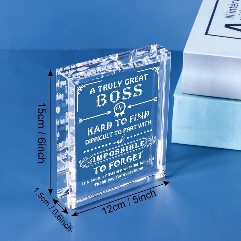 Gifzy Engraved Crystal Boss Going Away Gift for Women Men, Great Appreciation Gifts for Best Boss Lady Desk Decoration Paperweight Present for Boss's Day Leaving Retirement Birthday Christmas - Image 2