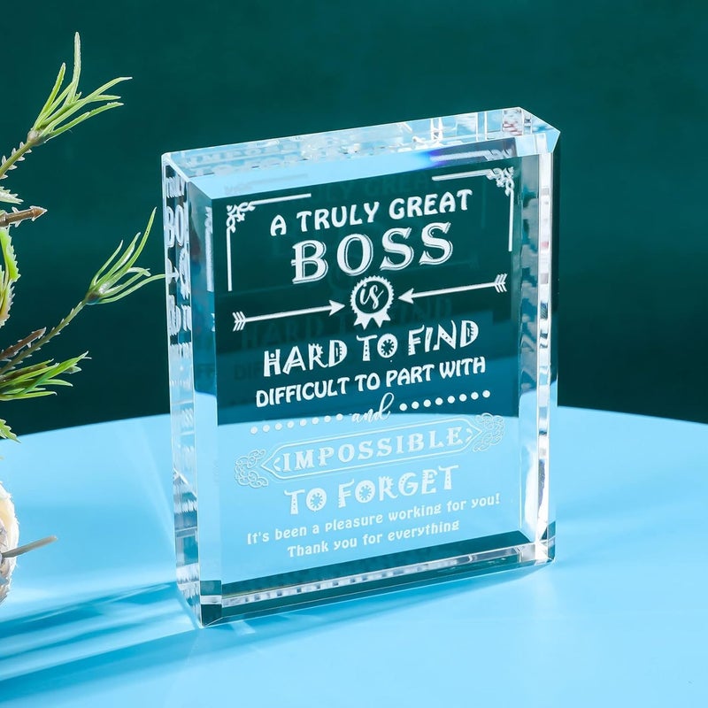 Gifzy Engraved Crystal Boss Going Away Gift for Women Men, Great Appreciation Gifts for Best Boss Lady Desk Decoration Paperweight Present for Boss's Day Leaving Retirement Birthday Christmas - Image 4