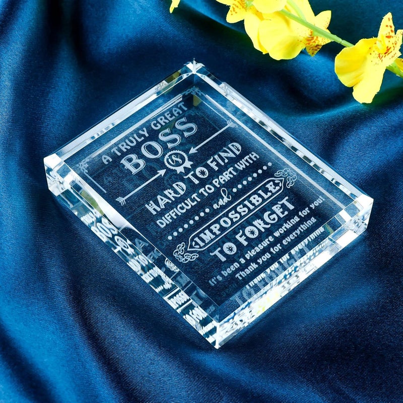 Gifzy Engraved Crystal Boss Going Away Gift for Women Men, Great Appreciation Gifts for Best Boss Lady Desk Decoration Paperweight Present for Boss's Day Leaving Retirement Birthday Christmas - Image 3