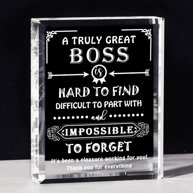 Gifzy Engraved Crystal Boss Going Away Gift for Women Men, Great Appreciation Gifts for Best Boss Lady Desk Decoration Paperweight Present for Boss's Day Leaving Retirement Birthday Christmas - Image 1