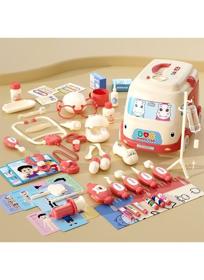 Simulation Children's Medicine Box Toys Full Set Of Small Doctor Equipment Children's Toys Girls Children's Toolbox-Colour:Regular Pack [powder Ambulance Storage] 58-piece Set-Specification:Standard Version  - Image 1